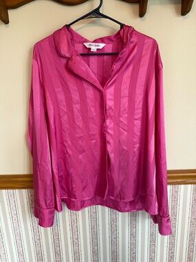 Lilac & London Hot Pink Satin Stripe Blouse, Women’s Large